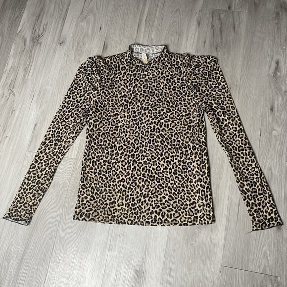 Misa Women’s Cheetah Long Sleeve Puff Shoulder Top Y2K Medium - Picture 1 of 4